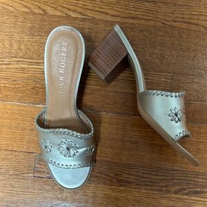 Jack Rogers Gold Mules with Floral Detail